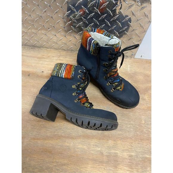 Rieker Knitted Cuff -Tex Warmlined Navy Ankle Boots, EU 37 / US 6.5, MP $112 - Picture 12 of 15